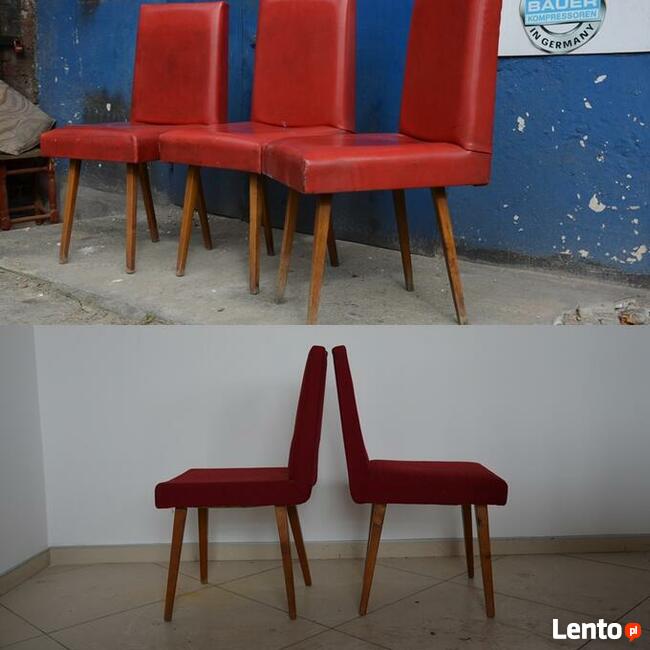 4 Fotele drewniane, tapicerowane na spreżynach, Stylowe BDB