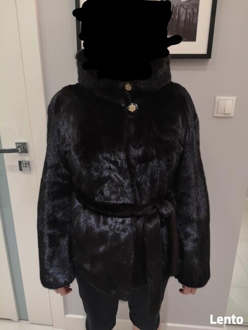 SAGA MINK futro damskie naturalne z norek kaptur czarne40-42