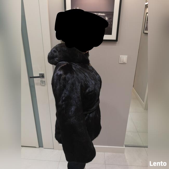 SAGA MINK futro damskie naturalne z norek kaptur czarne40-42