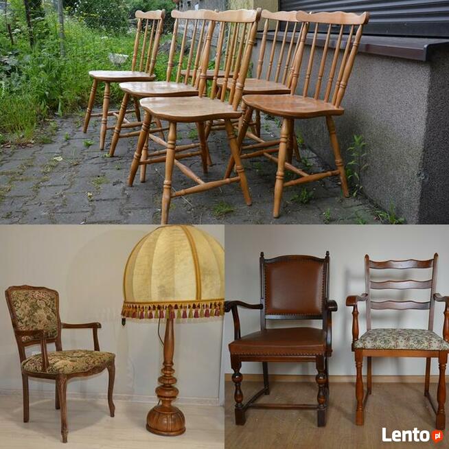 4 Fotele drewniane, tapicerowane na spreżynach, Stylowe BDB