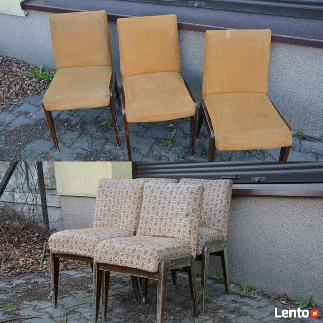 4 Fotele drewniane, tapicerowane na spreżynach, Stylowe BDB