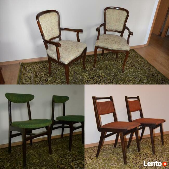 4 Fotele drewniane, tapicerowane na spreżynach, Stylowe BDB