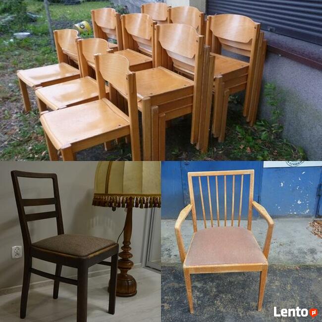 4 Fotele drewniane, tapicerowane na spreżynach, Stylowe BDB