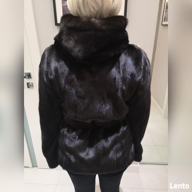 SAGA MINK futro damskie naturalne z norek kaptur czarne40-42