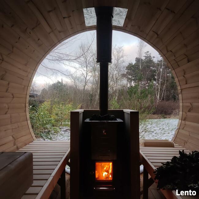 SAUNA ogrodowa beczka 4m z piecem opalanym drewnem