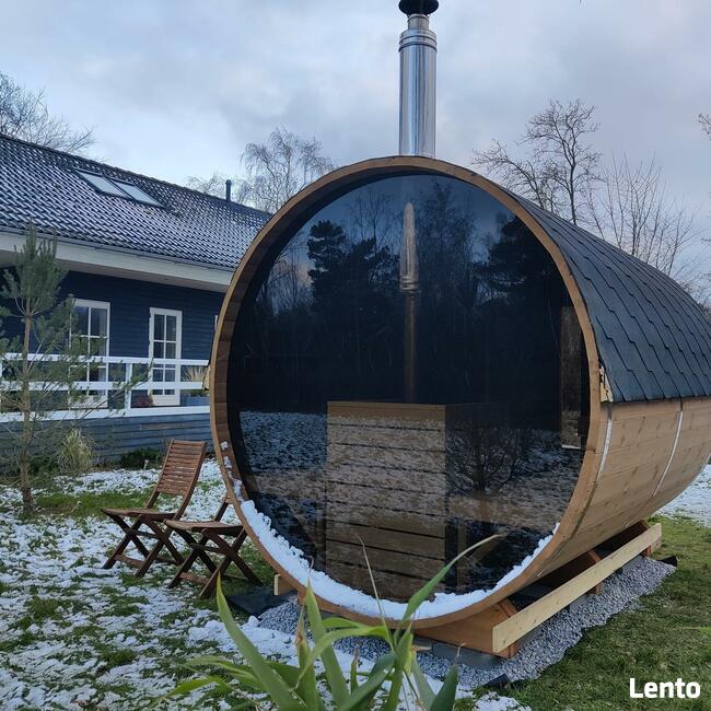 SAUNA ogrodowa beczka 4m z piecem opalanym drewnem