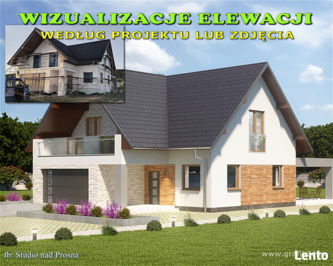Projekt elewacji domu. Wizualizacja 3D - Grafika 3D