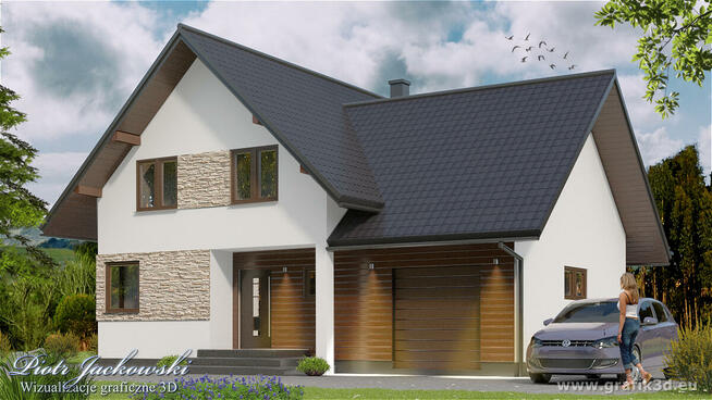 Projekt elewacji domu. Wizualizacja 3D - Grafika 3D