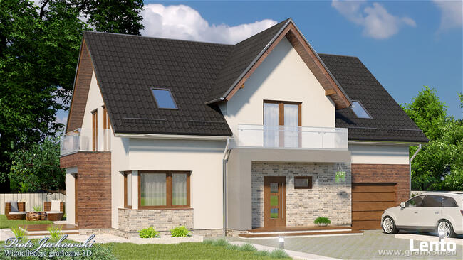 Projekt elewacji domu. Wizualizacja 3D - Grafika 3D