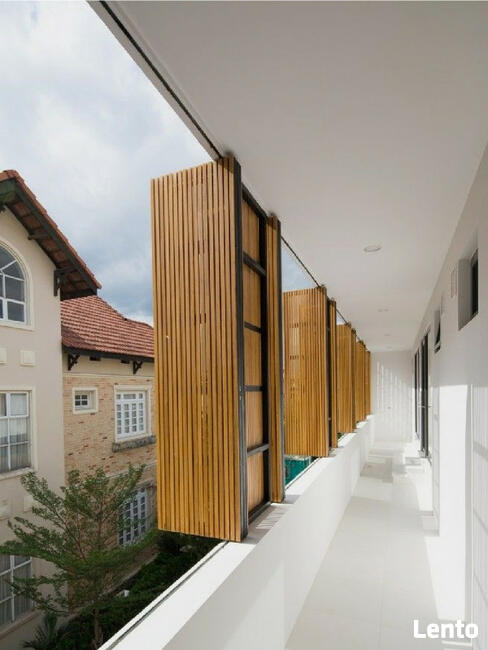 ŻALUZJE drewniane przesuwne, stałe, harmonikowe