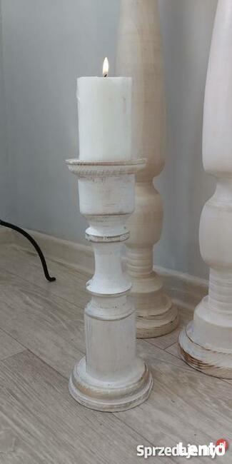 Rustykalny Świecznik drewniany ręcznie toczony vintage