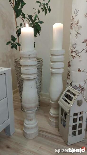 Rustykalny Świecznik drewniany ręcznie toczony vintage