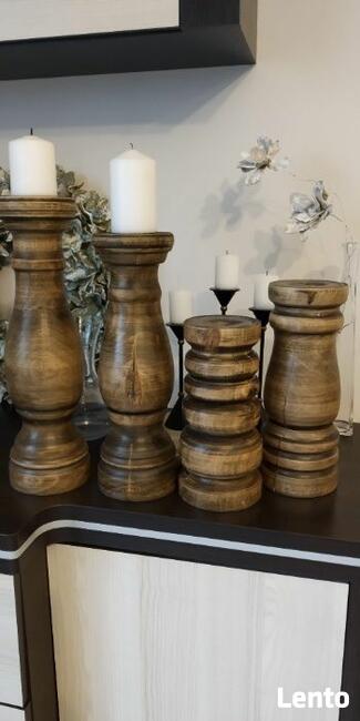 Świecznik drewniany toczony rękodzieło vintage rustykalny