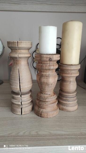 Świecznik drewniany toczony rękodzieło vintage rustykalny