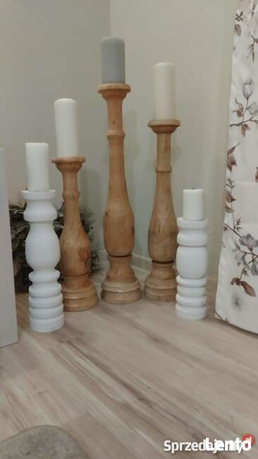 Rustykalny Świecznik drewniany ręcznie toczony vintage