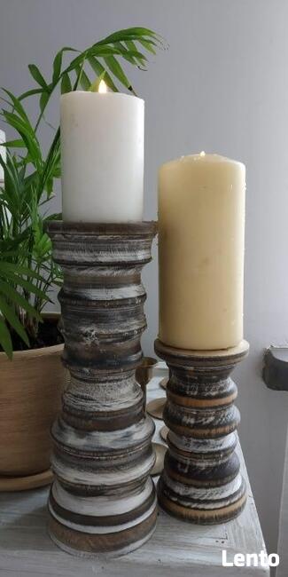 Świecznik drewniany toczony rękodzieło vintage rustykalny
