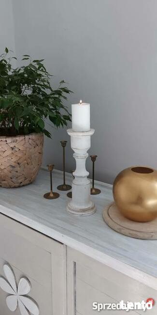 Rustykalny Świecznik drewniany ręcznie toczony vintage