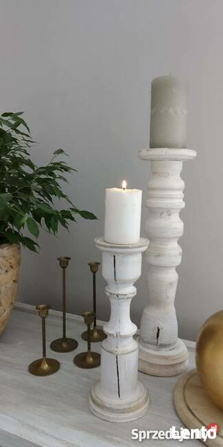 Rustykalny Świecznik drewniany ręcznie toczony vintage