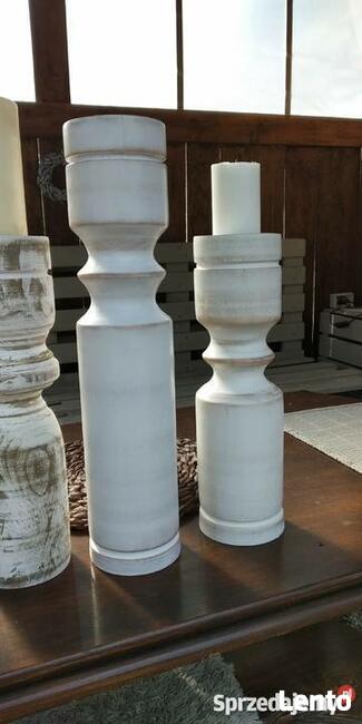 Rustykalny Świecznik drewniany ręcznie toczony vintage