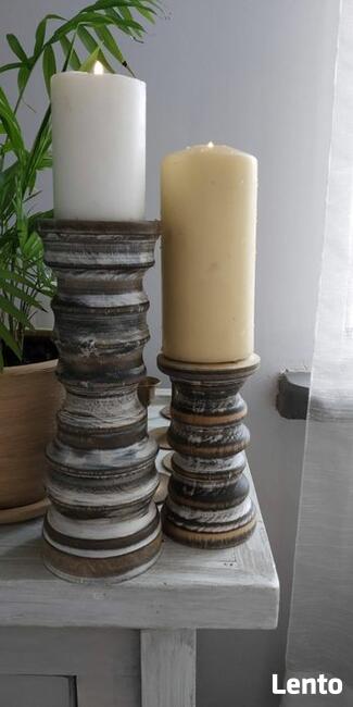 Świeczniki drewniane vintage retro rustykalne