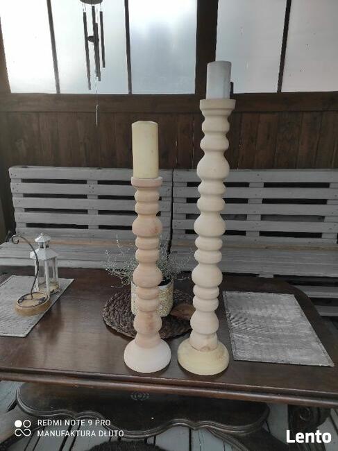 Świecznik drewniany toczony rękodzieło vintage rustykalny