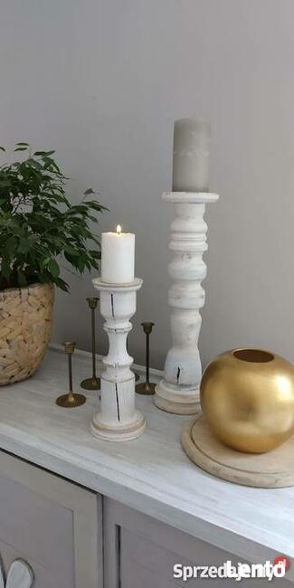 Rustykalny Świecznik drewniany ręcznie toczony vintage