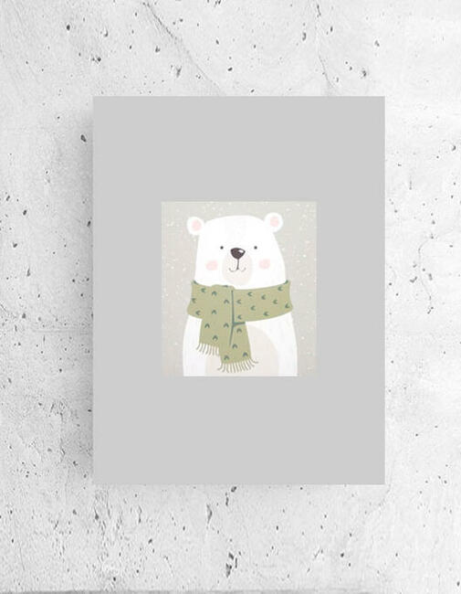 szary plakat z misiem, miś plakat 21x30