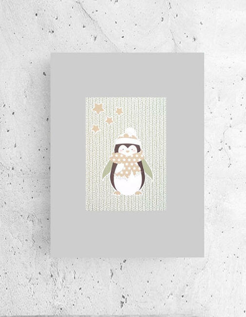 pingwinek plakat dla dzieci, szary plakat A4