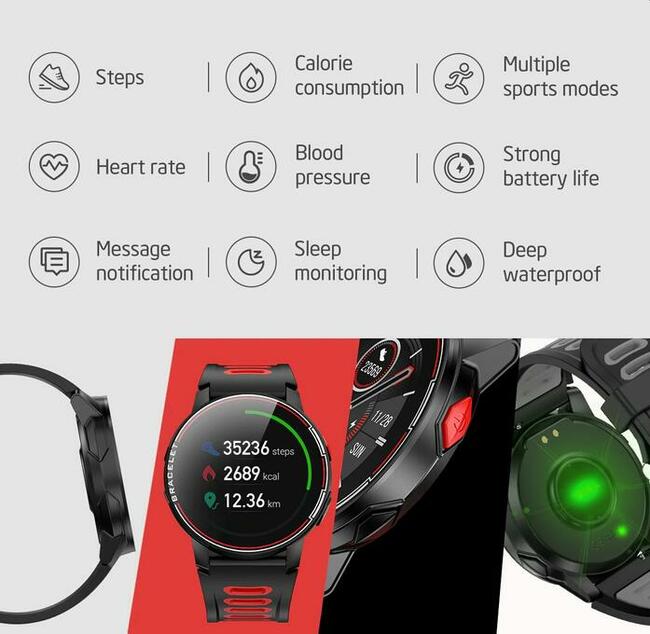 L6 Smartwatch SLIMY, tętno, kroki, puls, stoper HIT !