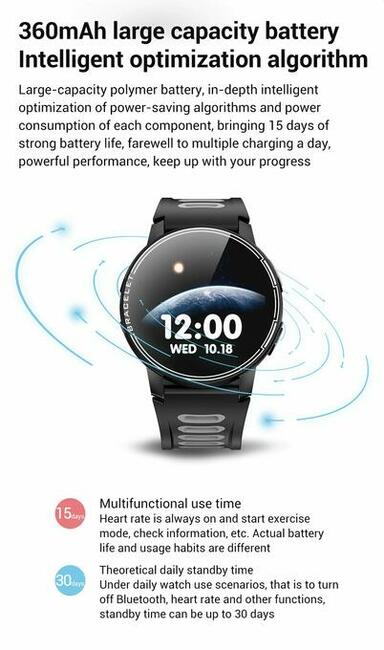 L6 Smartwatch SLIMY, tętno, kroki, puls, stoper HIT !