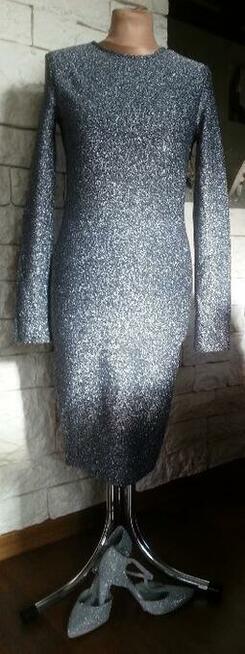 Sukienka srebrna ONLY TANIO długi rękaw Rozm. S (36)