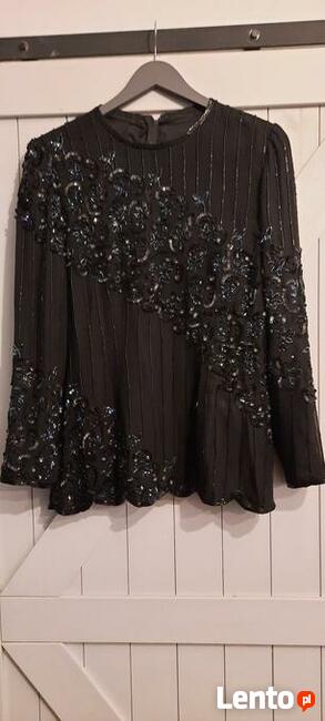 Czarna bluzka z cekinami (L/40/12) , długi rękaw Stan BDB