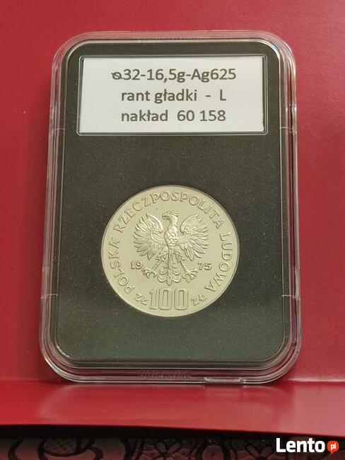 100zł Helena Modrzejewska 1975r. st. lustrzany, w slabie.