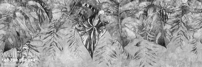 Fototapeta liście tropikalne na betonie, nowoczesny klimat.