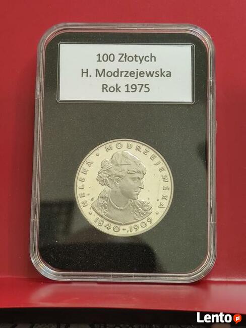 100zł Helena Modrzejewska 1975r. st. lustrzany, w slabie.