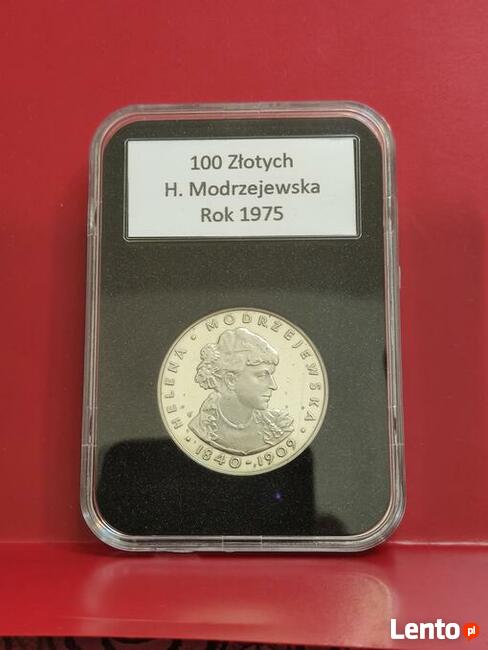 100zł Helena Modrzejewska 1975r. st. lustrzany, w slabie.