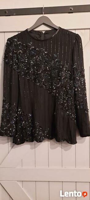 Czarna bluzka z cekinami (L/40/12) , długi rękaw Stan BDB
