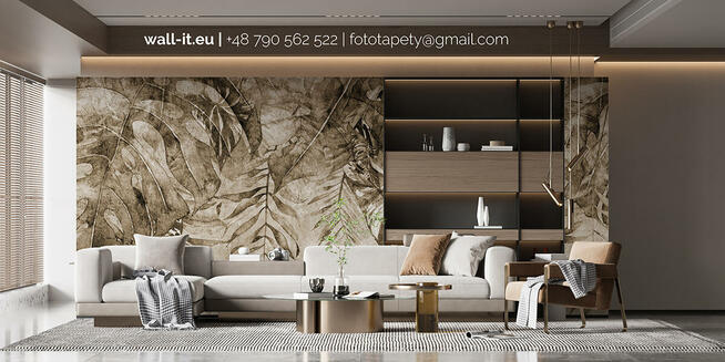 Fototapeta liście tropikalne na betonie, nowoczesny klimat.