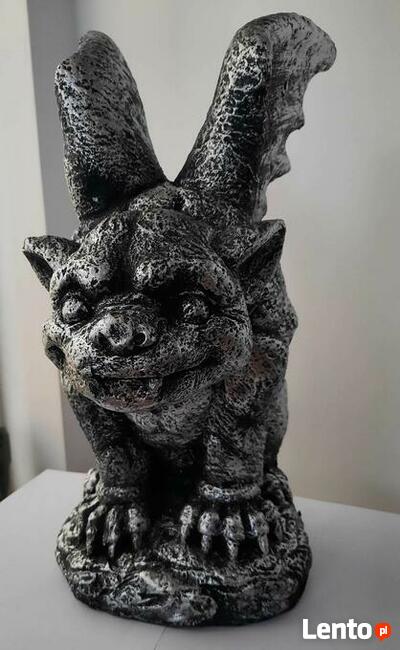 Duży srebrny metalizowany gargulec gargoyle figura demona