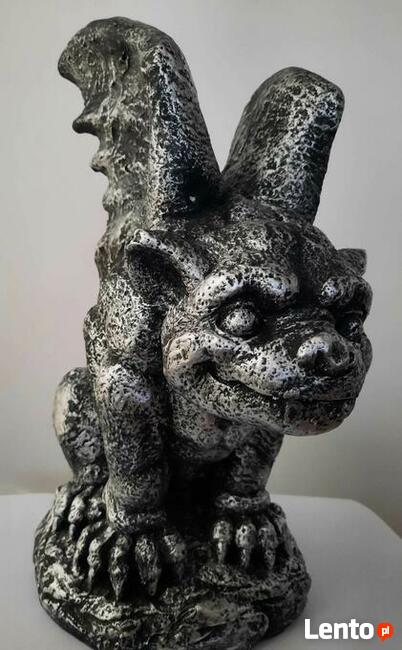 Duży srebrny metalizowany gargulec gargoyle figura demona