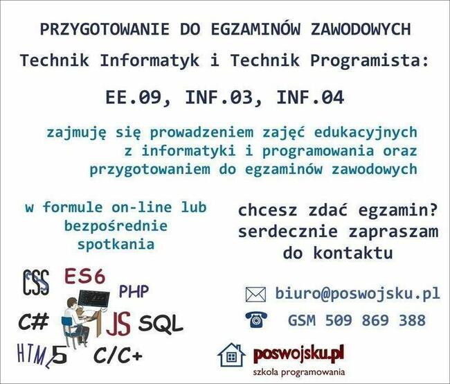 Egzamin EE.09 INF.03, INF.04 Informatyk Programista Kurs