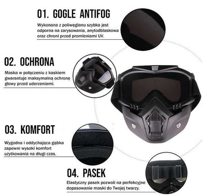 Zimowa Maska Narciarska z Goglami UV Antifog - DARMOWA WYSYŁ