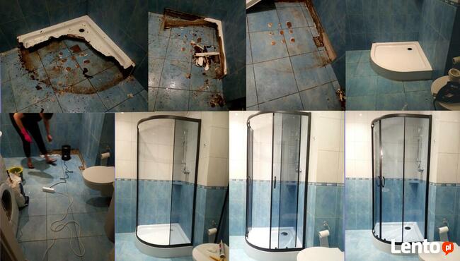 BRODZIK - usuwanie wycieków, montaż kabiny prysznicowej.