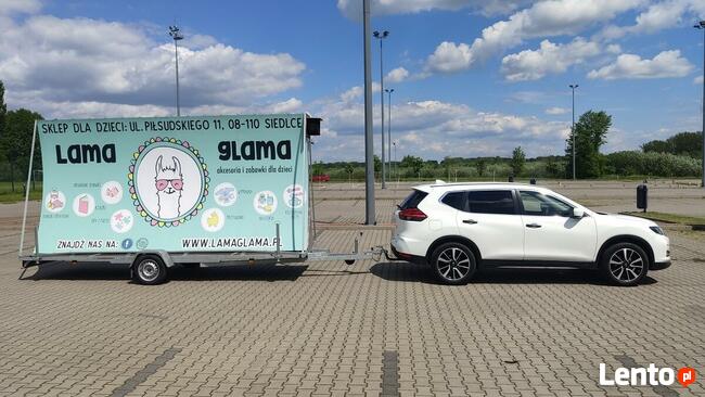 Mobilna przyczepa reklamowa + NAGŁOŚNIENIE 400W reklama HIT