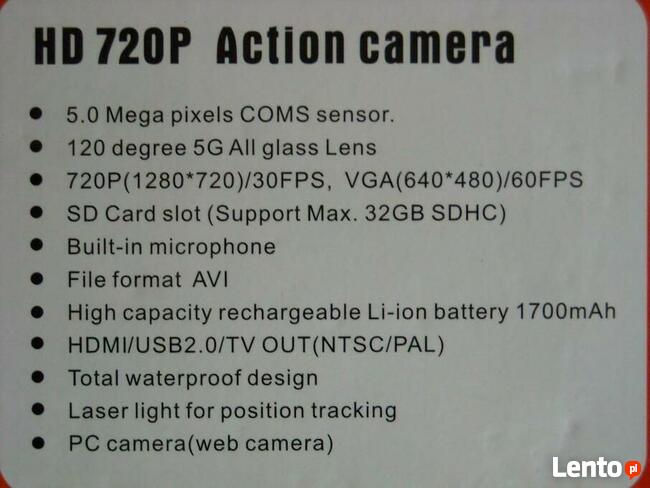 Profesjonalna Kamera Sportowa POSEJDON HD 720P