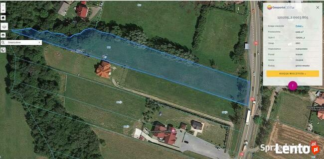 6100 m2 przy drodze Kraków - Krynica E75 działka Gosprzydowa