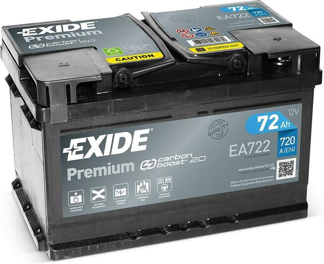 AKUMULATOR EXIDE PREMIUM 72AH 720A EA722 3LATA GWARANCJI