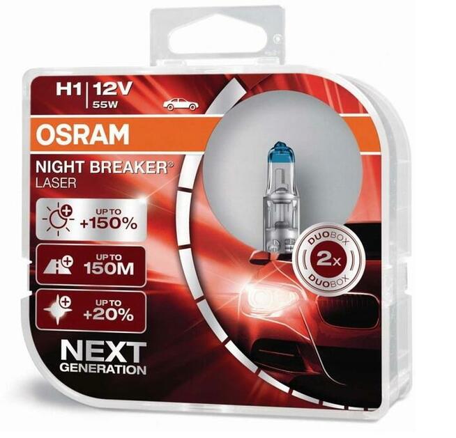 ŻARÓWKI OSRAM H1 NIGHT BREAKER LASER +150% DUO 55W 2SZT