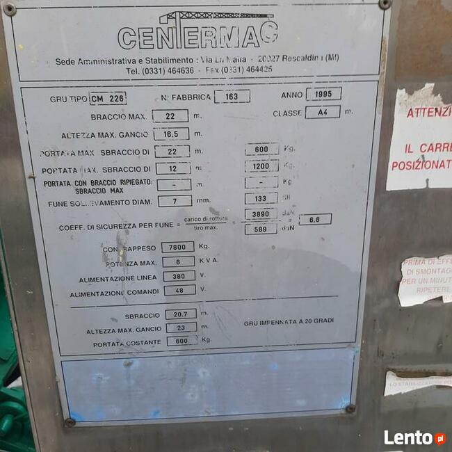 Żuraw wieżowy, hydrauliczny, samo montujący Centermac 226