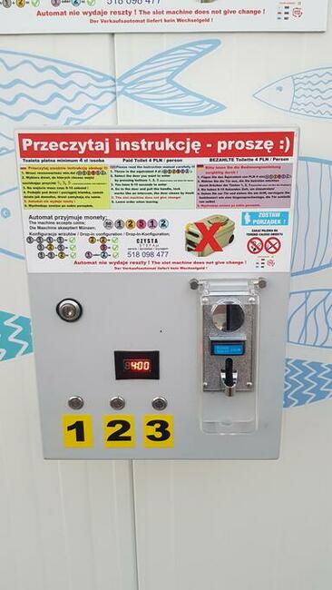 Zysk x 4, bramki dostępu do wc , wrzutniki, płatny prysznic,